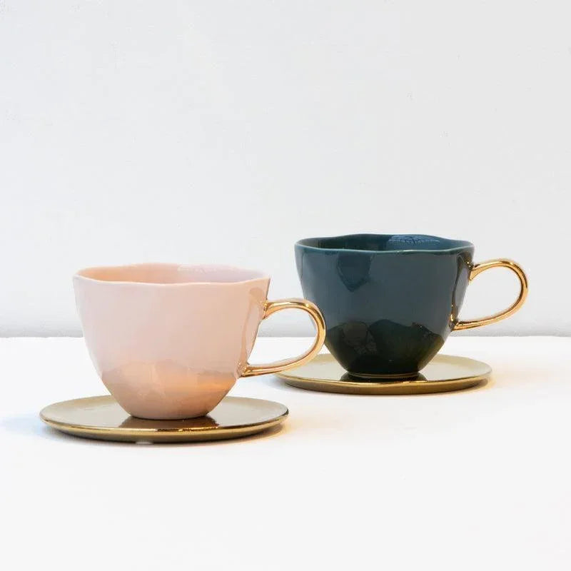 Good Morning Tasse Cappuccino / Tee Ø11 cm - Blau Grün (2er-Set)