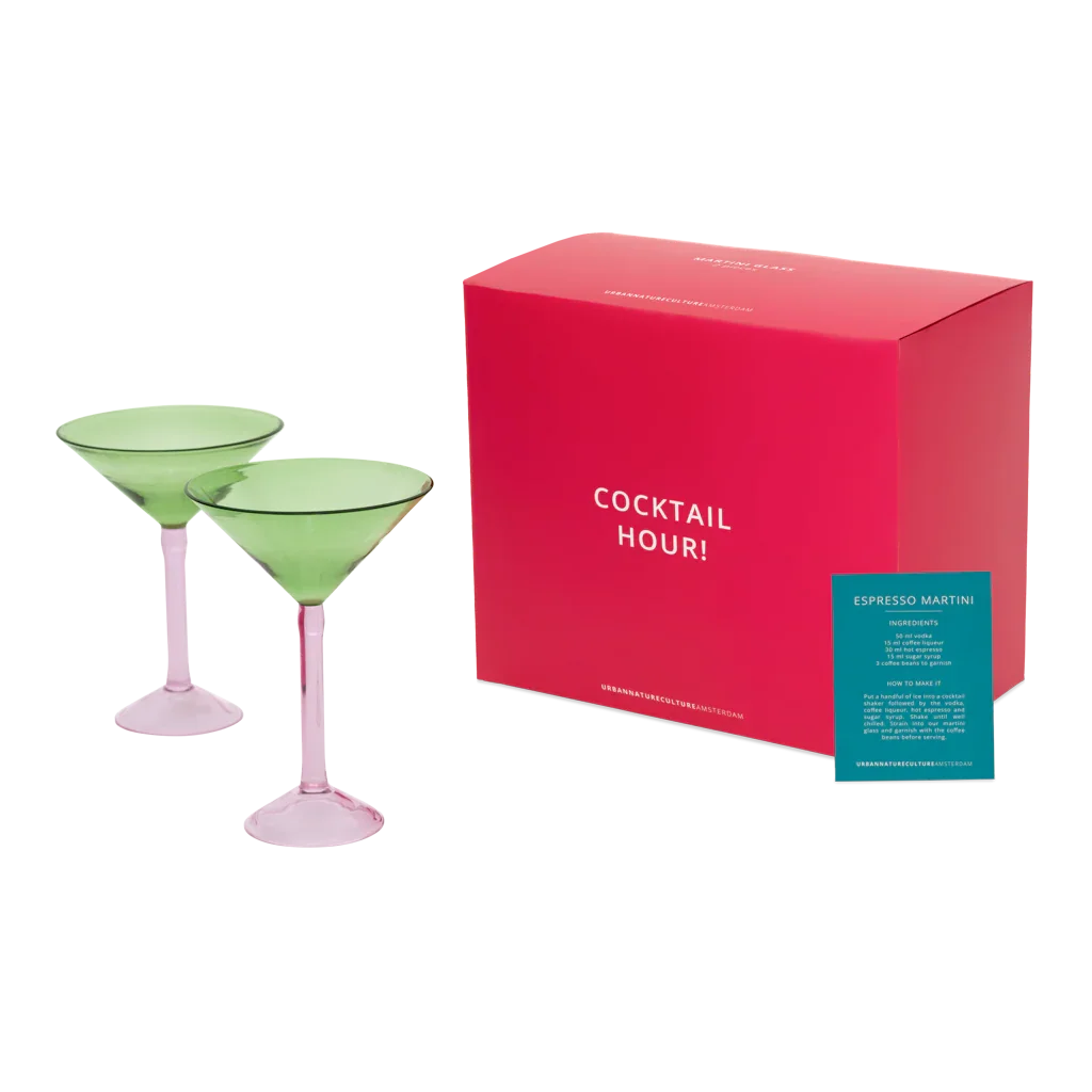 UNC | MARTINI COCKTAIL GLASS (SET OF 2) | GIFTSET | GROEN/ROZE