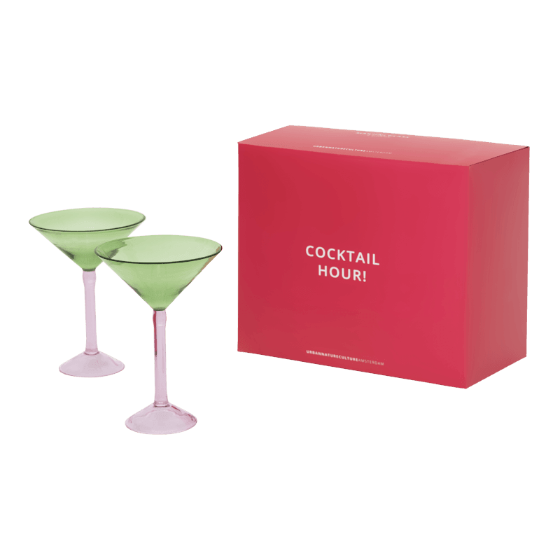 UNC | MARTINI COCKTAIL GLASS (SET OF 2) | GIFTSET | GROEN/ROZE