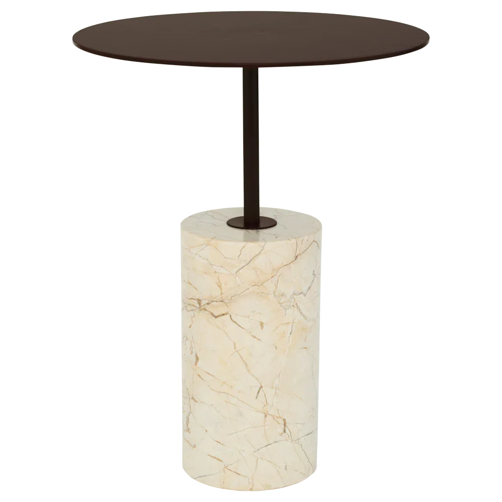 URBAN NATURE CULTURE | BIJZETTAFEL MACY B | BEIGE MARMER EN ROOD/BRUIN Ø 36