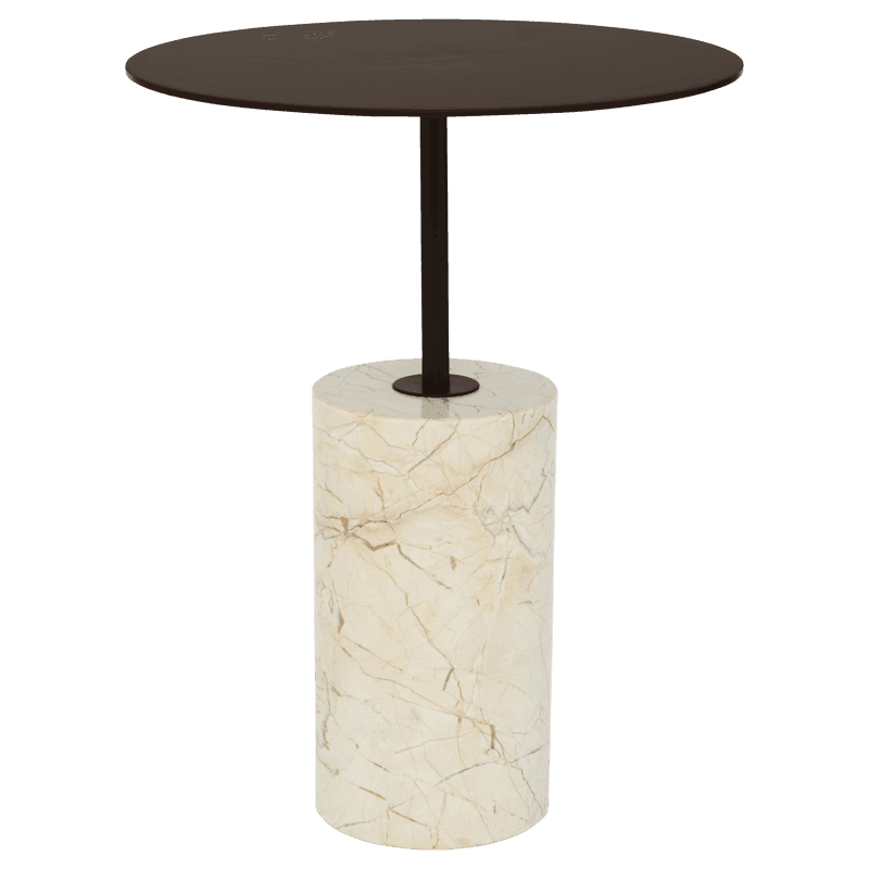 URBAN NATURE CULTURE | BIJZETTAFEL MACY B | BEIGE MARMER EN ROOD/BRUIN Ø 36
