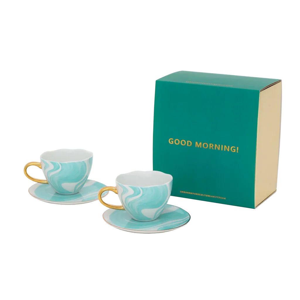 URBAN NATURE CULTURE | GOOD MORNING GIFTSET CAPPUCCINO/TEA + BORD VALURI (SET OF 4) | EMERALD GREEN
