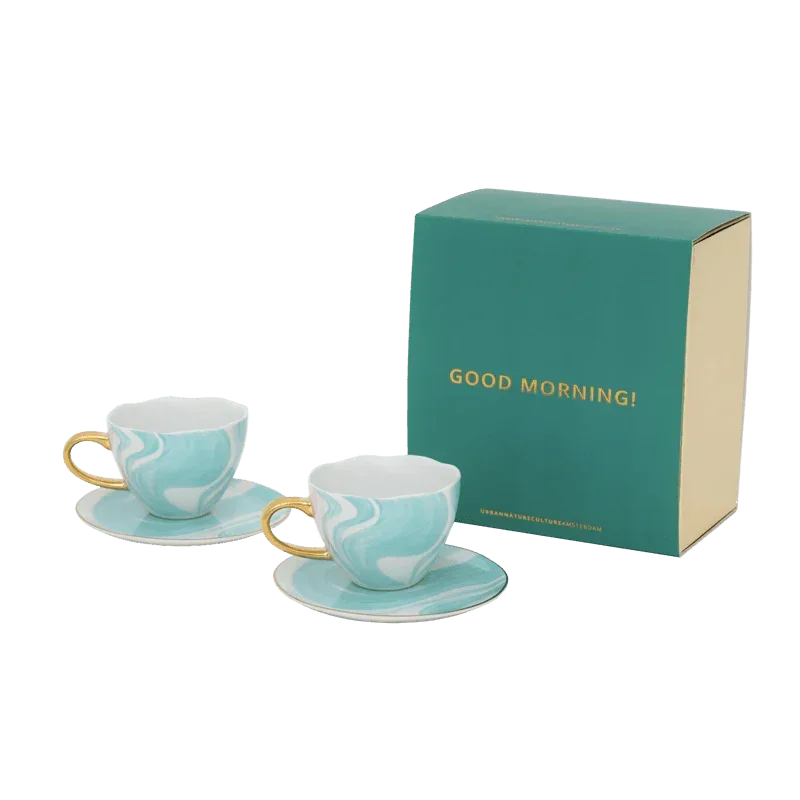 URBAN NATURE CULTURE | GOOD MORNING GIFTSET CAPPUCCINO/TEA + BORD VALURI (SET OF 4) | EMERALD GREEN