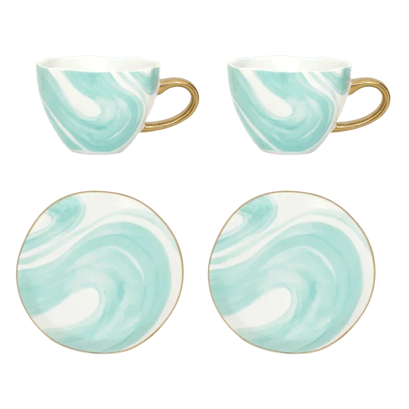 URBAN NATURE CULTURE | GOOD MORNING GIFTSET CAPPUCCINO/TEA + BORD VALURI (SET OF 4) | EMERALD GREEN