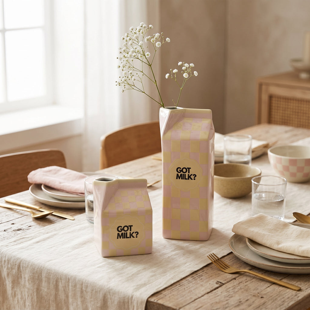 HOUSEVITAMIN | "GOT MILK" VAAS | PINK/YELLOW 10,5X9X13,5 CM