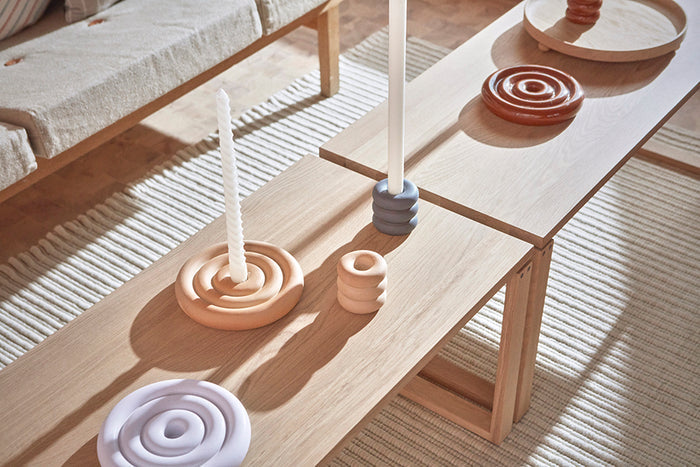 OYOY LIVING | SAVI CERAMIC CANDLEHOLDER LOW | Ø17X2,5 CM NUTMEG