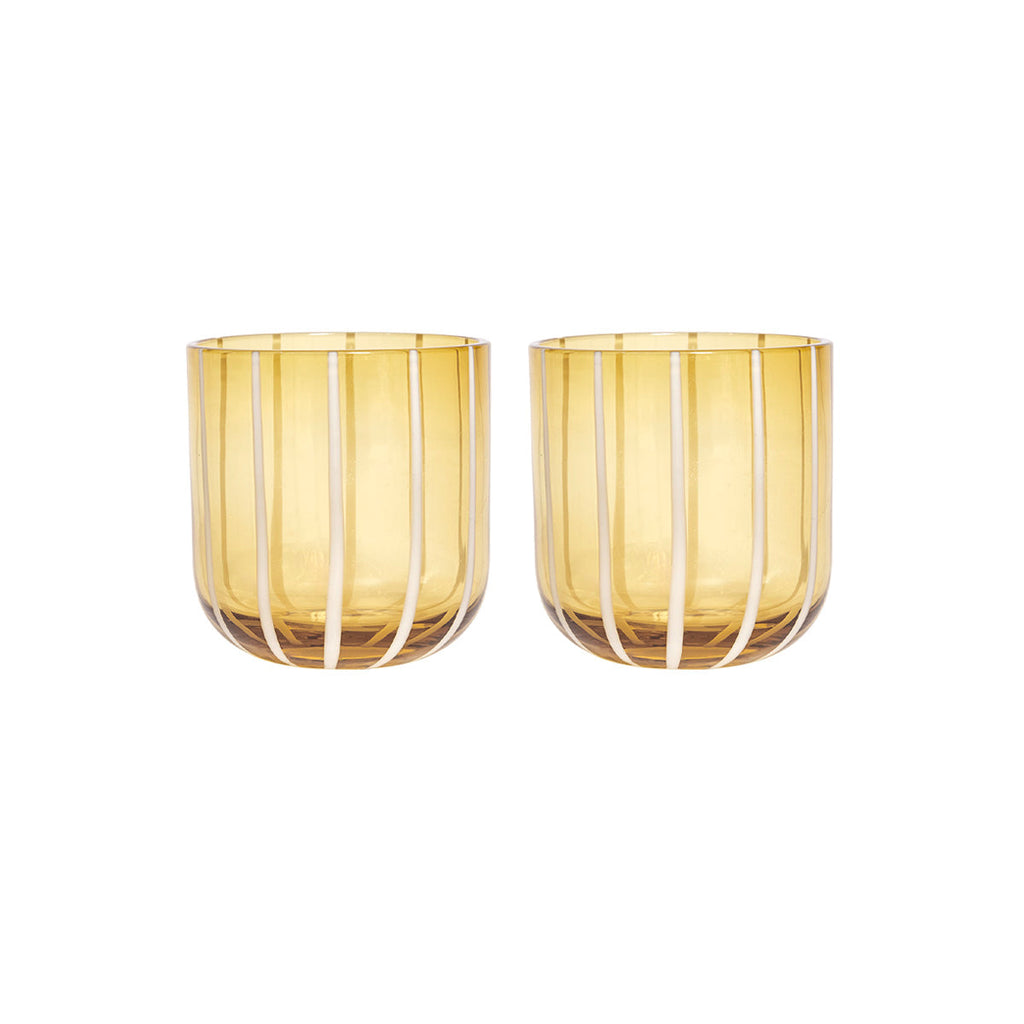 OYOY LIVING | MIZU GLASS | MONDGEBLAZEN GESTREEPT GEEL (SET OF 2)