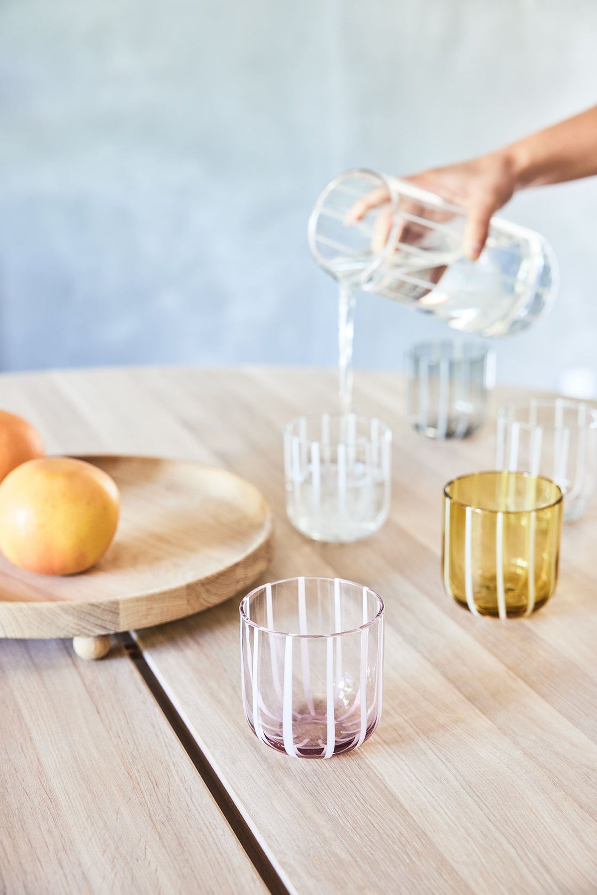OYOY LIVING | MIZU GLASS | MONDGEBLAZEN GESTREEPT GEEL (SET OF 2)