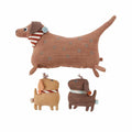 OYOY Mini knuffel Huns hond met twee puppies in beige en bruin vilt